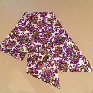 Vintage 100% Silk Scarf Belt Purple White Flowers